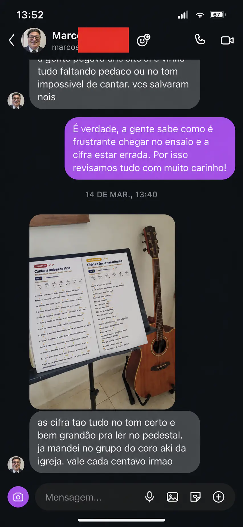 Depoimento de cliente no Instagram