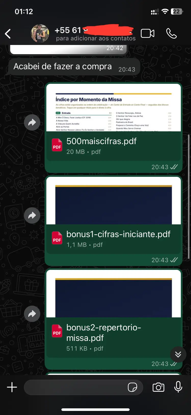 Cliente confirmando a compra e recebendo as cifras no WhatsApp